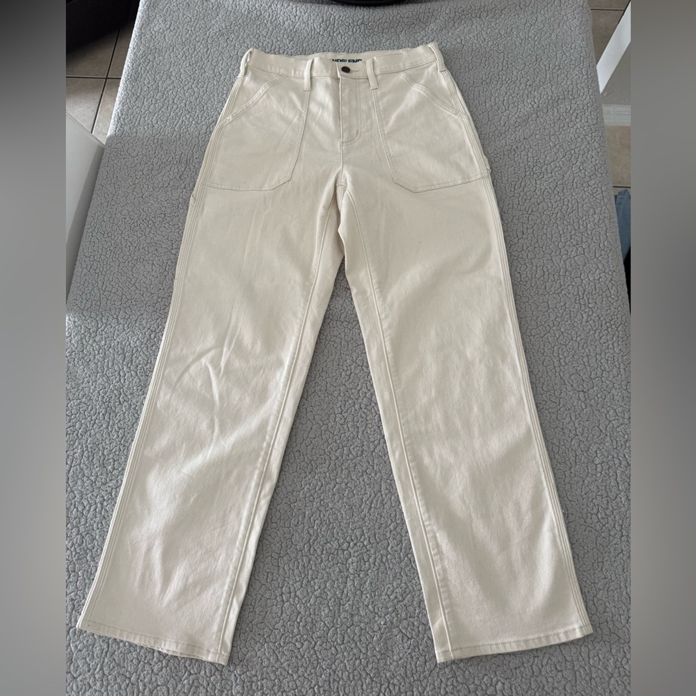 Lands' End Women Cream Straight-Leg Workwear Pants Size 8